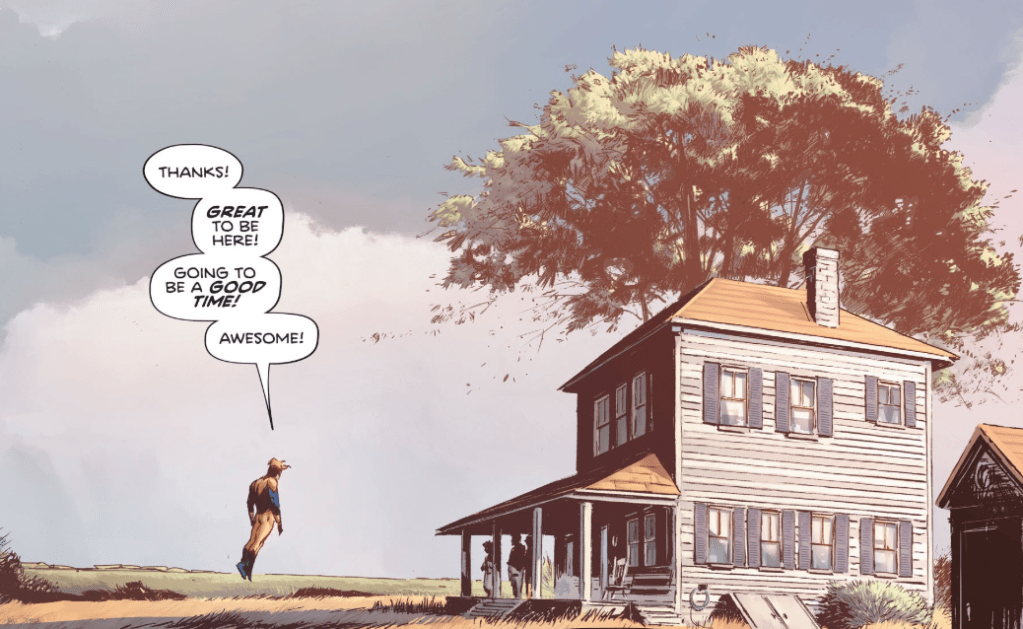 Booster Gold stands outside Sanctuary in Heroes in Crisis