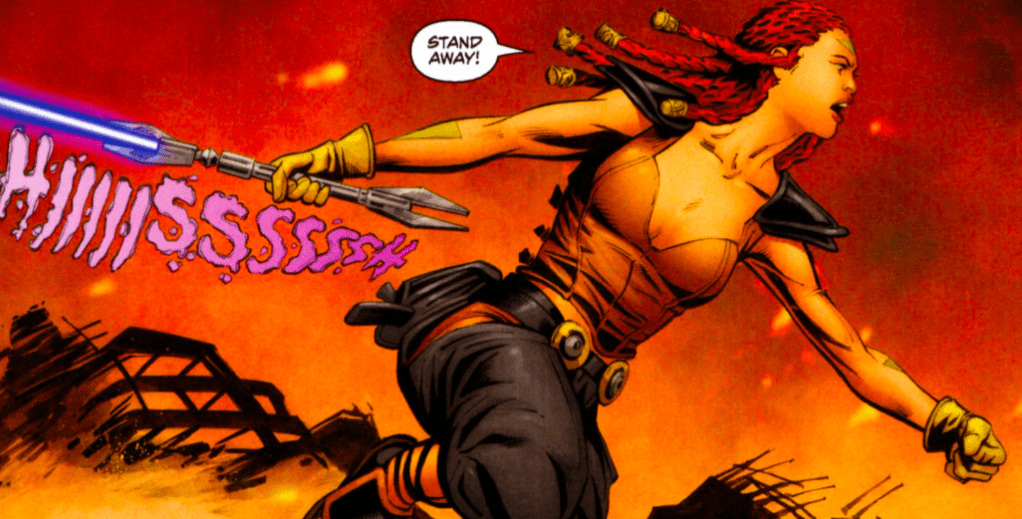 Shae wields a force saber for the first time in Dawn of the Jedi - Force Storm