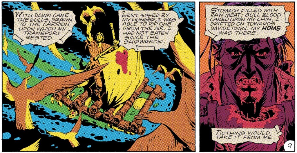 The survivor rips a circling gull from the air and feasts on it