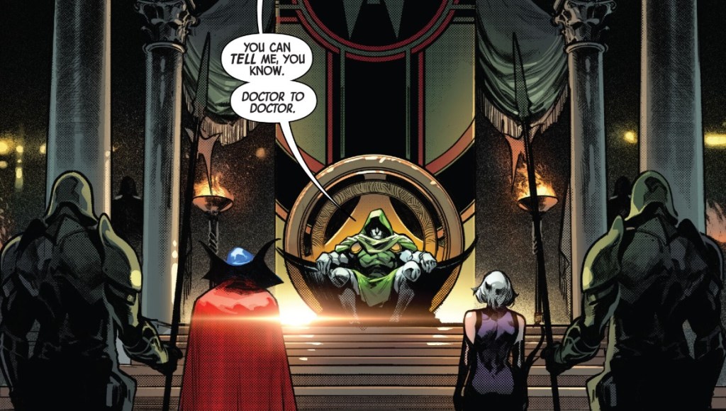 Doctor Strange and Clea ask Doctor Doom for help in Latveria