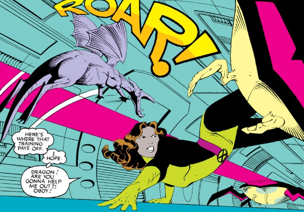 Kitty Pryde and Lockheed fight Sidrian Hunters