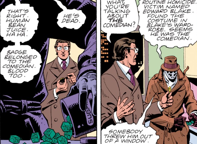 Rorschach steals sugar cubes while Dan is distracted.