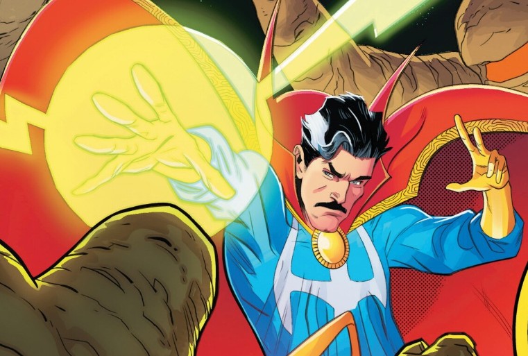 Doctor Strange in a battle, casting spells