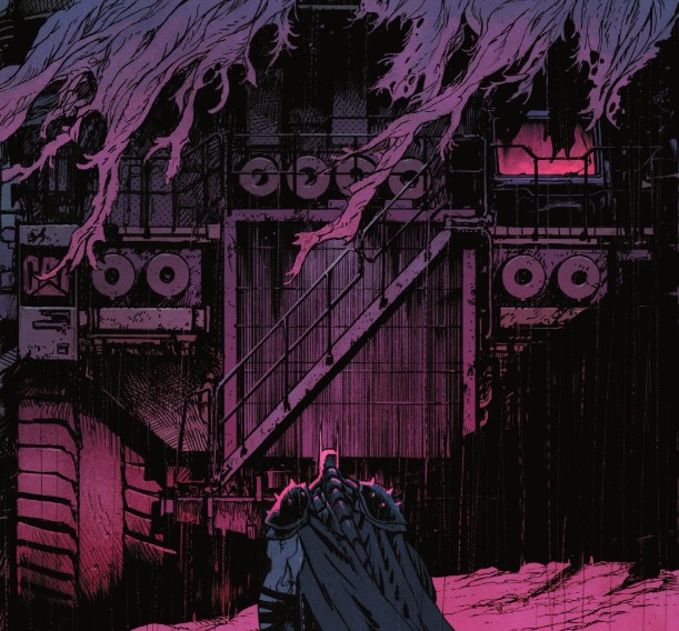 Batman discovers a giant haul truck in the rain